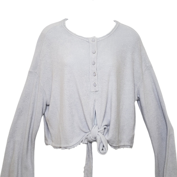 Free People Emma Henley Slouchy Terry Knit Cropped Top Women's Large Blue Grey - Picture 10 of 15